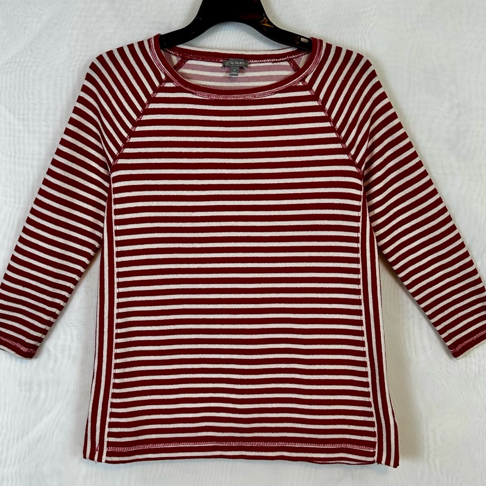 Talbots Red and White Striped 3/4 Sleeve Knit Top / Small petite